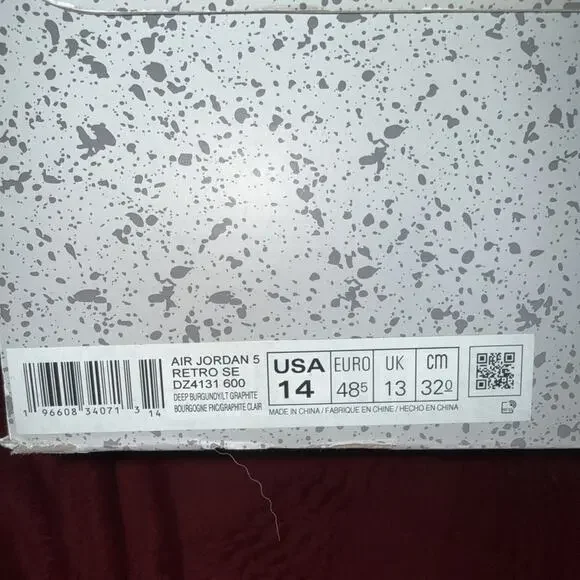 Size 14Air Jordan 5 BURGANDY OG BOX